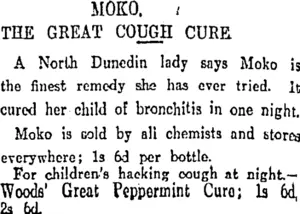 MOKO. THE GREAT COUGH CURE. (Otago Daily Times 4-7-1911)