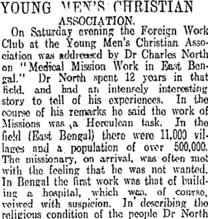YOUNG VET'S-CHRISTIAN ASSOCIATION. (Otago Daily Times 5-7-1911)