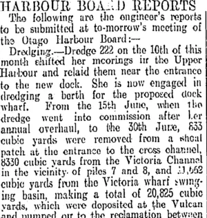 HARBOUR BOARD REPORTS. (Otago Daily Times 26-7-1911)