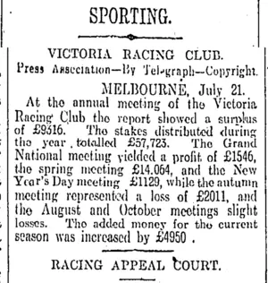 SPORTING. (Otago Daily Times 22-7-1911)