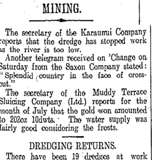 MINING. (Otago Daily Times 7-8-1911)