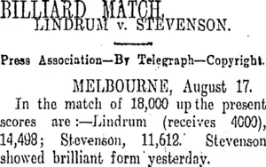 BILLIARD MATCH. (Otago Daily Times 18-8-1911)