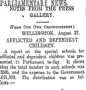 PARLIAMENTARY NEWS. (Otago Daily Times 23-8-1911)