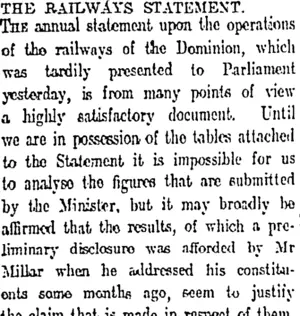 THE RAILWAYS STATEMENT. (Otago Daily Times 9-9-1911)