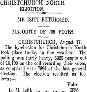 CHRISTCHURCH SOUTH ELECTION. (Otago Daily Times 11-9-1911)