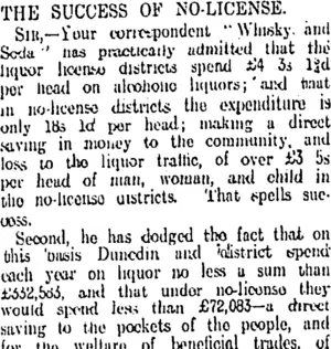 THE SUCCESS OF NO-LICENSE. (Otago Daily Times 28-9-1911)
