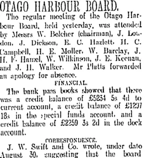 OTAGO HARBOUR BOARD. (Otago Daily Times 29-9-1911)