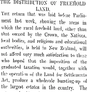 THE DISTRIBUTION OF FREEHOLD LAND. (Otago Daily Times 4-10-1911)