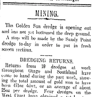 MINING. (Otago Daily Times 9-10-1911)