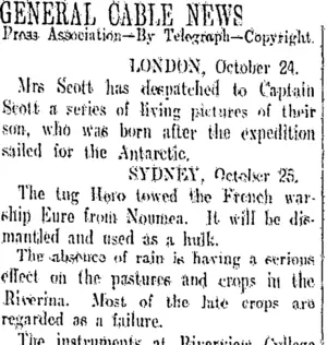 GENERAL CABLE NEWS. (Otago Daily Times 26-10-1911)