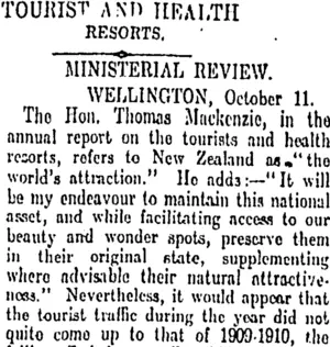 TOURIST AND HEALTH RESORTS. (Otago Daily Times 6-11-1911)