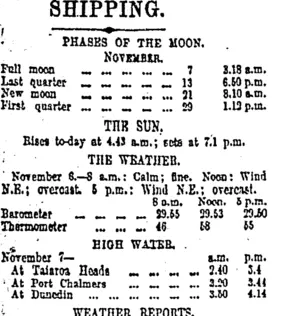 SHIPPING. (Otago Daily Times 7-11-1911)