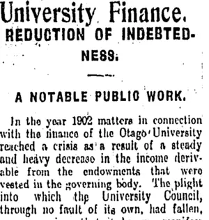 University Finance. (Otago Daily Times 15-11-1911)