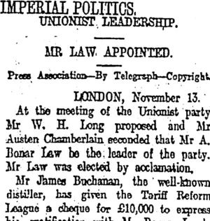 IMPERIAL POLITICS. (Otago Daily Times 15-11-1911)