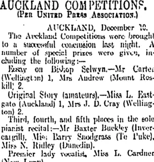 AUCKLAND COMPETITIONS. (Otago Daily Times 11-12-1911)