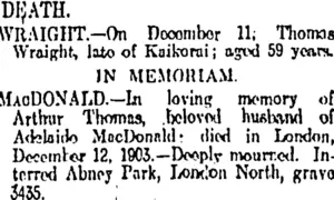 DEATH. (Otago Daily Times 12-12-1911)
