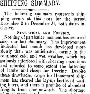 SHIPPING SUMMARY. (Otago Daily Times 2-1-1912)