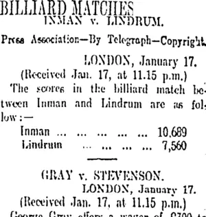 BILLIARD MATCHES (Otago Daily Times 18-1-1912)