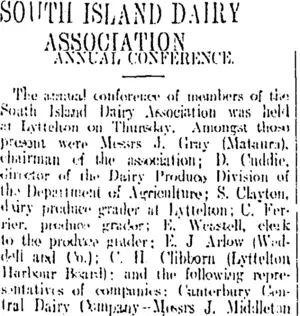 SOUTH ISLAND DAIRY ASSOCIATION (Otago Daily Times 13-1-1912)