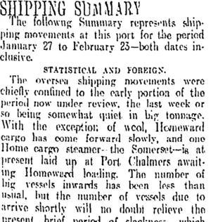 SHIPPING SUMMARY. (Otago Daily Times 26-2-1912)