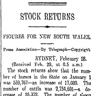 STOCK RETURNS (Otago Daily Times 29-2-1912)