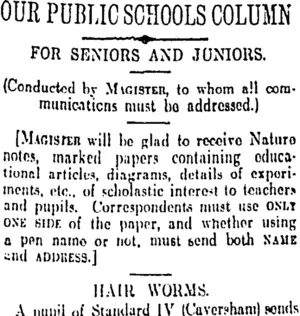 OUR PUBLIC SCHOOLS COLUMN (Otago Daily Times 7-3-1912)