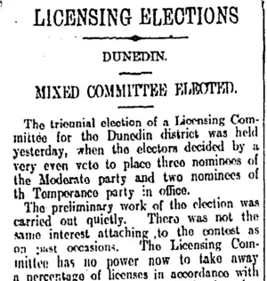 LICENSING ELECTIONS (Otago Daily Times 13-3-1912)