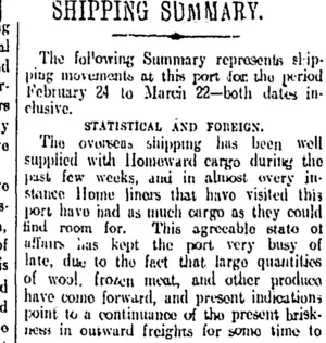 SHIPPING SUMMARY. (Otago Daily Times 25-3-1912)
