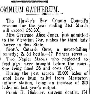 OMNIUM GATHERUM. (Otago Daily Times 22-3-1912)