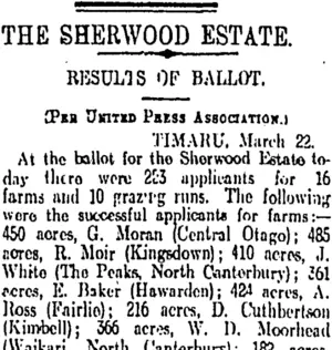 THE SHERWOOD ESTATE. (Otago Daily Times 23-3-1912)