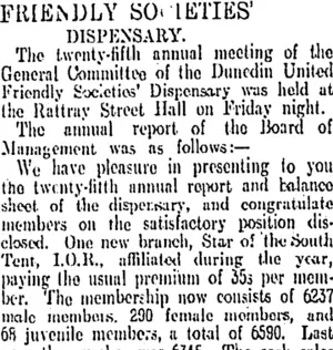 FRIENDLY SOCIETIES' DISPENSARY. (Otago Daily Times 1-5-1912)