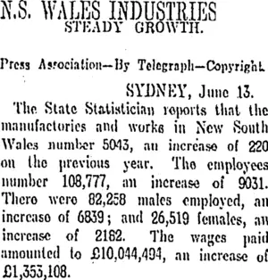 N.S. WALES INDUSTRIES (Otago Daily Times 14-6-1912)