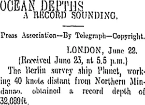 OCEAN DEPTHS (Otago Daily Times 24-6-1912)