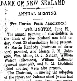 BANK OF NEW ZEALAND (Otago Daily Times 20-6-1912)
