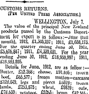 CUSTOMS RETURNS. (Otago Daily Times 8-7-1912)