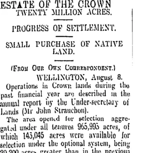 ESTATE OF THE CROWN (Otago Daily Times 9-8-1912)