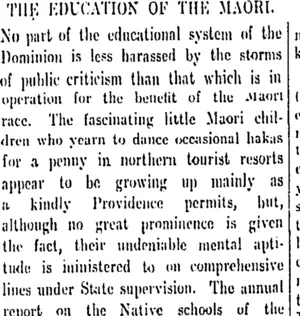 THE EDUCATION OF THE MAORI (Otago Daily Times 23-8-1912)