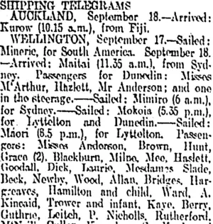 SHIPPING TELEGRAMS. (Otago Daily Times 19-9-1912)