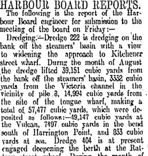 HARBOUR BOARD REPORTS. (Otago Daily Times 25-9-1912)