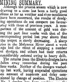 MINING SUMMARY. (Otago Daily Times 7-10-1912)
