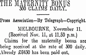THE MATERNITY BONUS (Otago Daily Times 12-11-1912)
