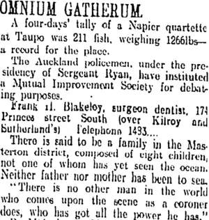 OMNIUM GATHERUM (Otago Daily Times 25-11-1912)
