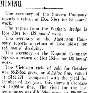 MINING. (Otago Daily Times 29-11-1912)