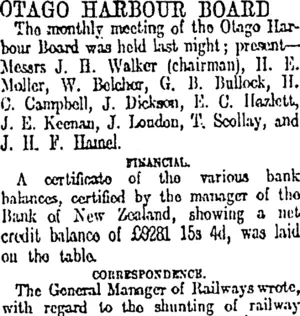OTAGO HARBOUR BOARD. (Otago Daily Times 30-11-1912)