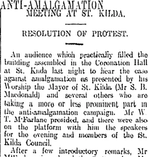 ANTI-AMALGAMATION (Otago Daily Times 30-11-1912)