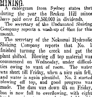 MINING. (Otago Daily Times 26-12-1912)