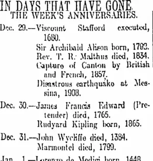 IN DAYS THAT HAVE GONE. (Otago Daily Times 28-12-1912)