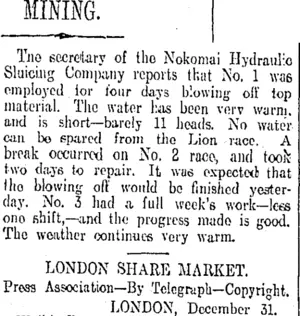 MINING. (Otago Daily Times 2-1-1913)