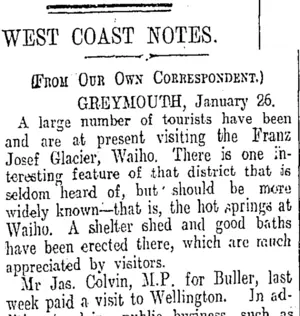 WEST COAST NOTES. (Otago Daily Times 28-1-1913)