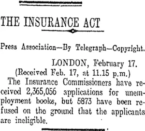 THE INSURANCE ACT (Otago Daily Times 18-2-1913)